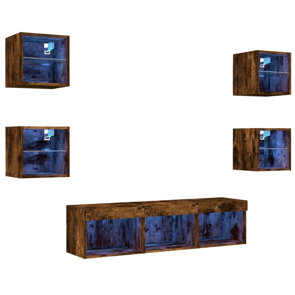 (smoked oak) vidaXL TV Wall Units 7 Piece with LED Wall Mounted TV Cabinet Engineered Wood