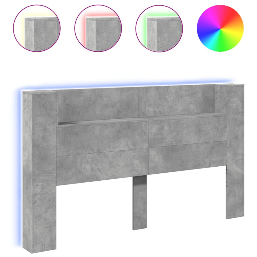 (concrete grey, 180 x 16.5 x 103.5 cm) vidaXL Headboard Cabinet with LED Bed Header Bed Headboard Storage Cabinet