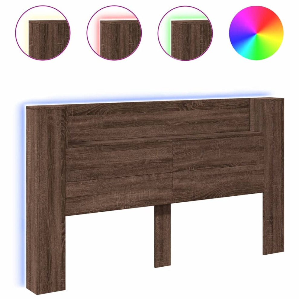 (brown oak, 180 x 16.5 x 103.5 cm) vidaXL Headboard Cabinet with LED Bed Header Bed Headboard Storage Cabinet