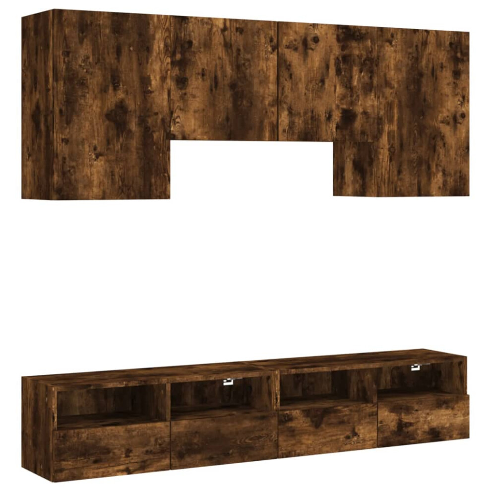 (smoked oak) vidaXL TV Wall Units 5 Piece Floating TV Unit Concrete Grey Engineered Wood