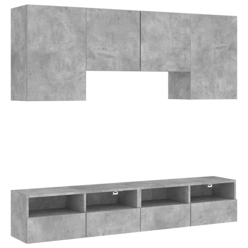 (concrete grey) vidaXL TV Wall Units 5 Piece Floating TV Unit Concrete Grey Engineered Wood