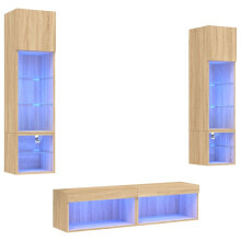 (sonoma oak) vidaXL TV Wall Units 6 Piece TV Cabinet with LED Grey Sonoma Engineered Wood