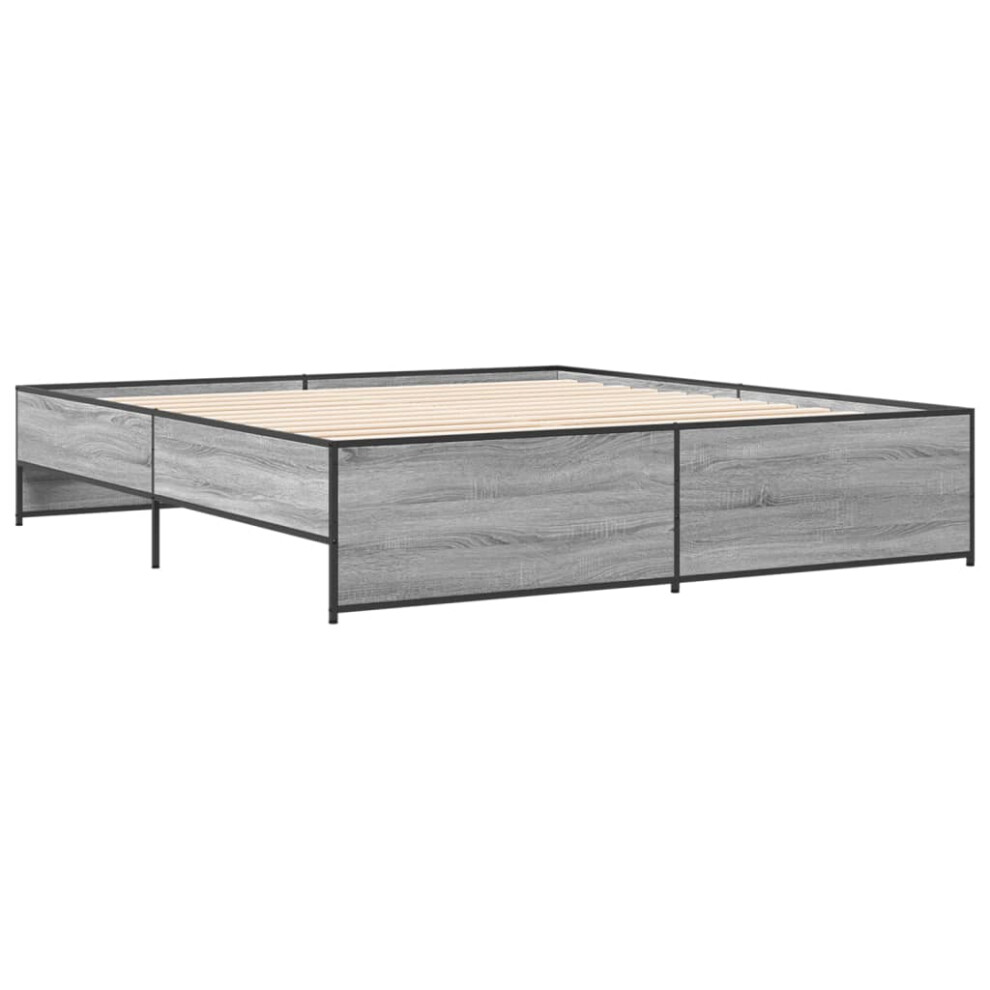 Vidaxl (Grey Sonoma, 180 X 200 Cm) Bed Frame Bed Base Bedstead Black 120X200 Cm Engineered Wood And Metal