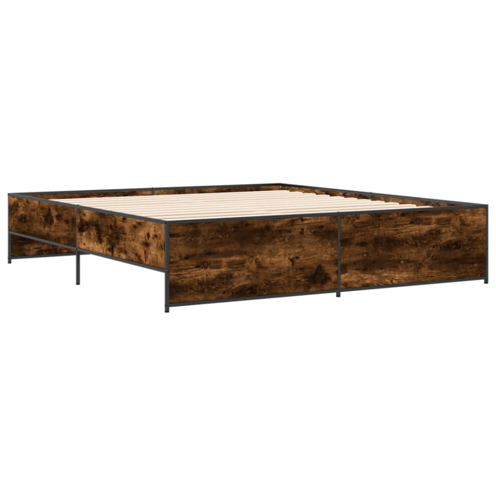 Vidaxl (Smoked Oak, 180 X 200 Cm) Bed Frame Bed Base Bedstead Black 120X200 Cm Engineered Wood And Metal