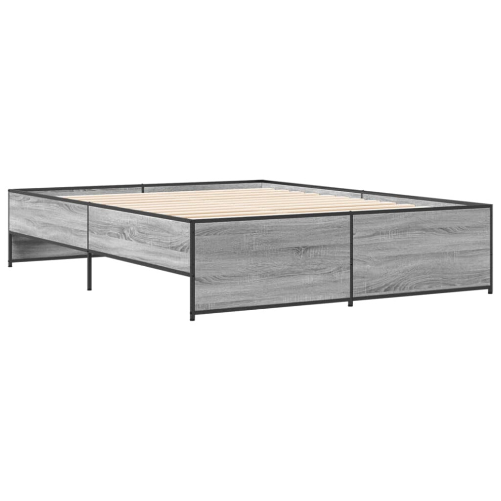 Vidaxl (Grey Sonoma, 160 X 200 Cm) Bed Frame Bed Base Bedstead Black 120X200 Cm Engineered Wood And Metal