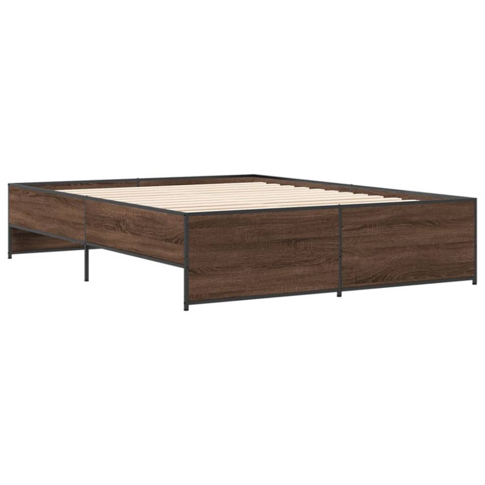 Vidaxl (Brown Oak, 150 X 200 Cm) Bed Frame Bed Base Bedstead Black 120X200 Cm Engineered Wood And Metal