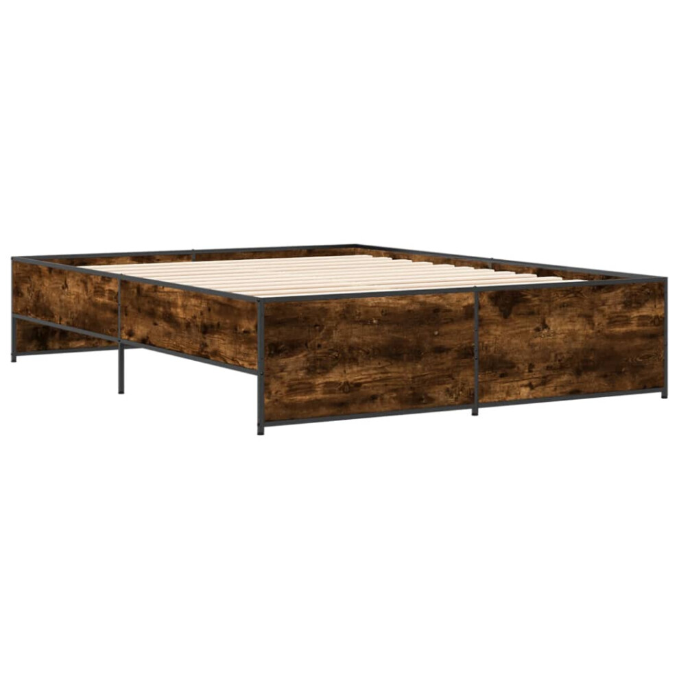 Vidaxl (Smoked Oak, 150 X 200 Cm) Bed Frame Bed Base Bedstead Black 120X200 Cm Engineered Wood And Metal