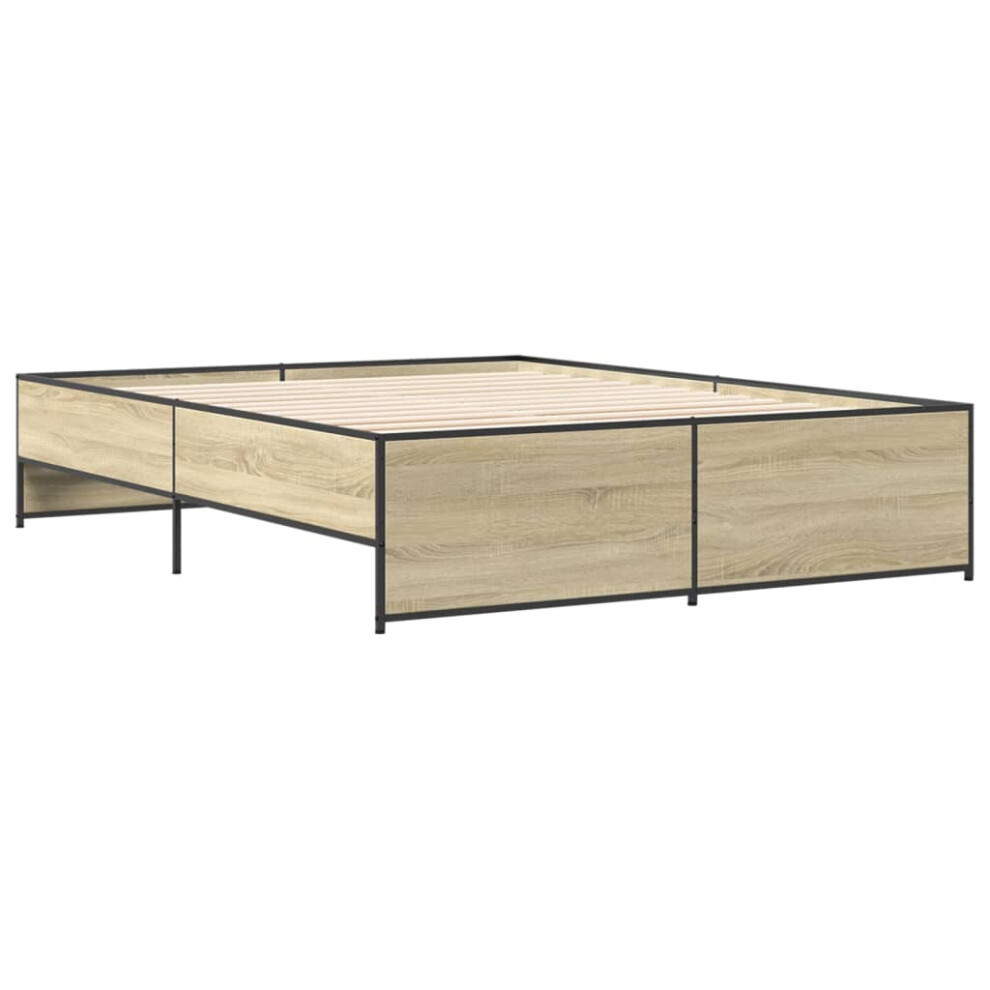 Vidaxl (Sonoma Oak, 140 X 200 Cm) Bed Frame Bed Base Bedstead Black 120X200 Cm Engineered Wood And Metal