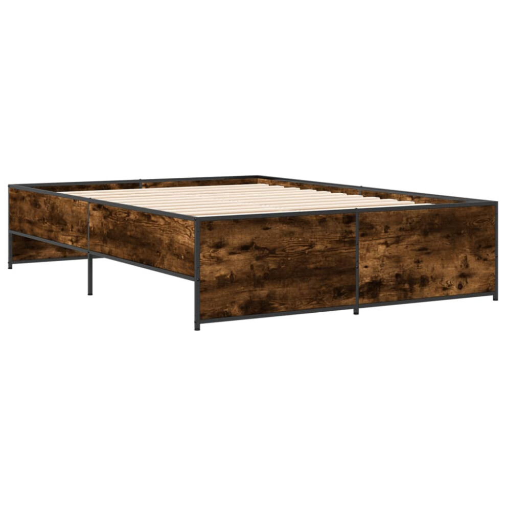 Vidaxl (Smoked Oak, 120 X 200 Cm) Bed Frame Bed Base Bedstead Black 120X200 Cm Engineered Wood And Metal