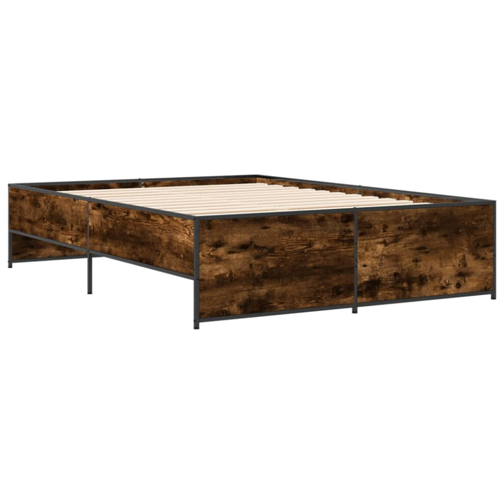 (smoked oak, 140 x 190 cm) vidaXL Bed Frame Bed Base Bedstead Black 120x200 cm Engineered Wood and Metal