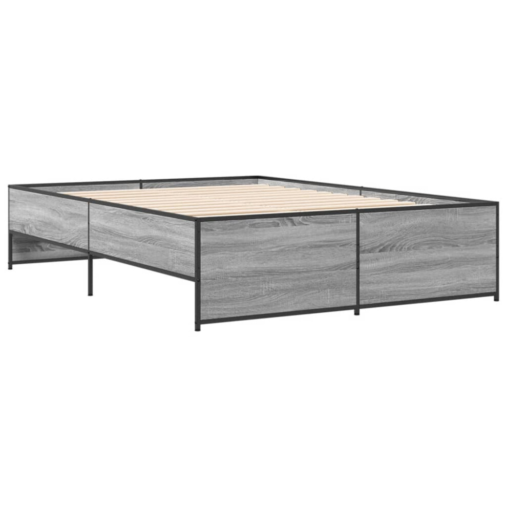 Vidaxl (Grey Sonoma, 135 X 190 Cm) Bed Frame Bed Base Bedstead Black 120X200 Cm Engineered Wood And Metal