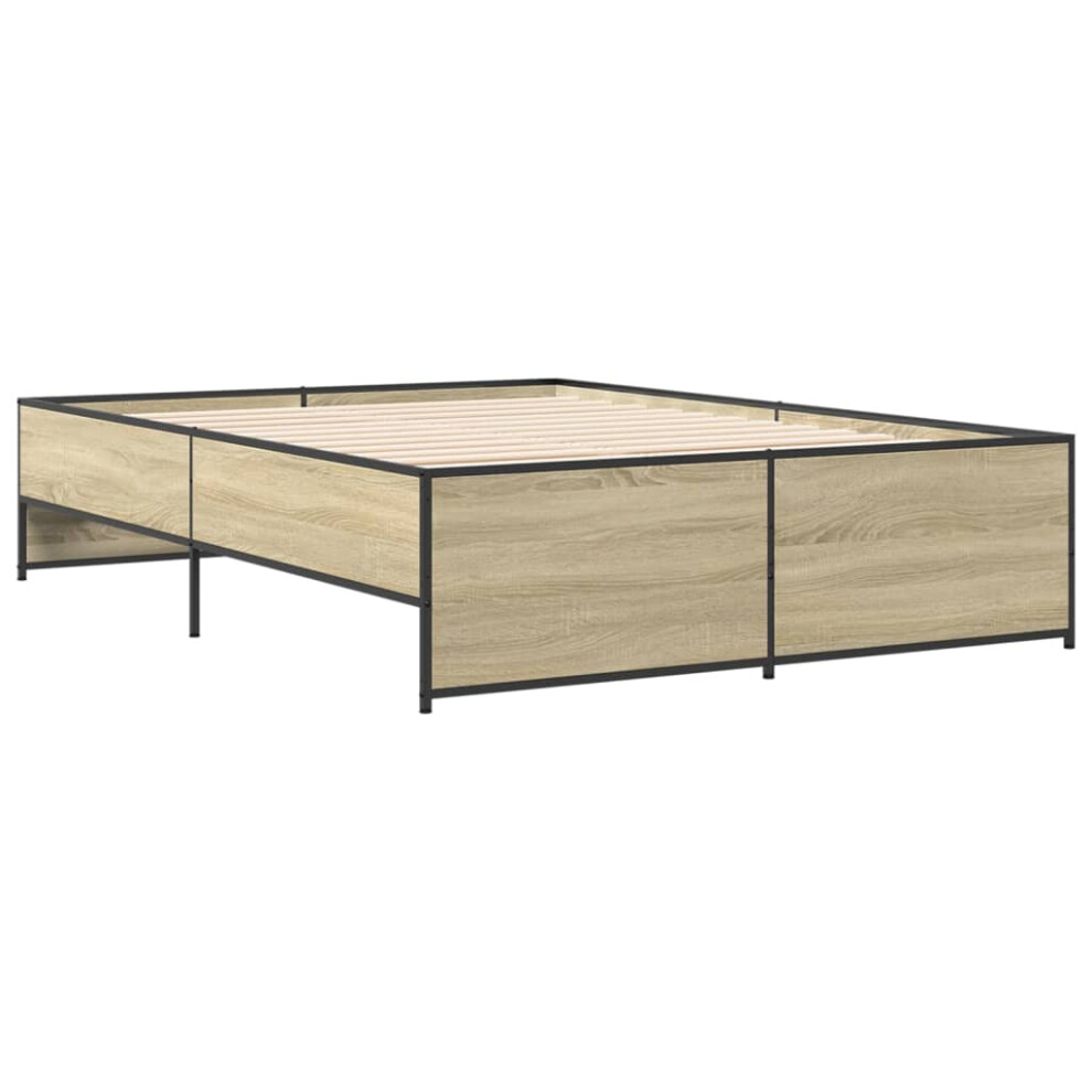 Vidaxl (Sonoma Oak, 120 X 190 Cm) Bed Frame Bed Base Bedstead Black 120X200 Cm Engineered Wood And Metal