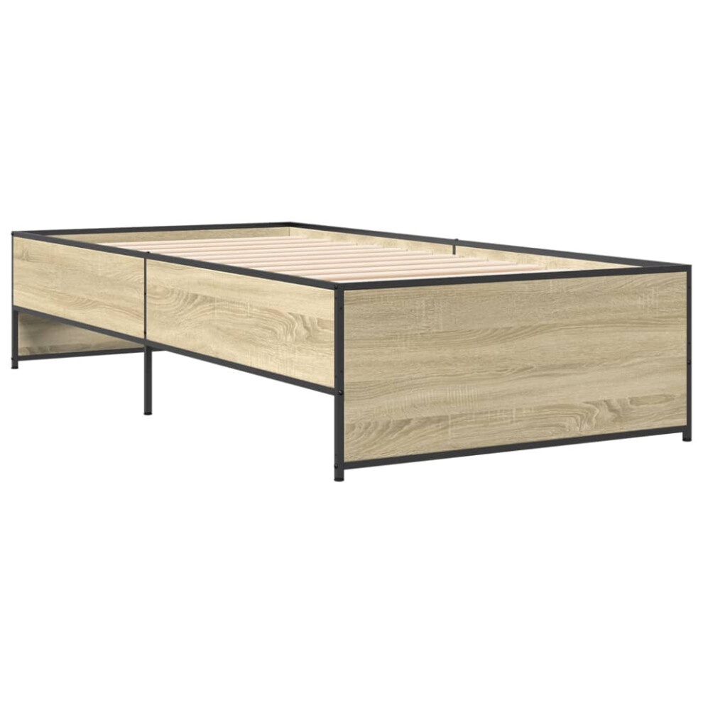 Vidaxl (Sonoma Oak, 90 X 200 Cm) Bed Frame Bed Base Bedstead Black 120X200 Cm Engineered Wood And Metal