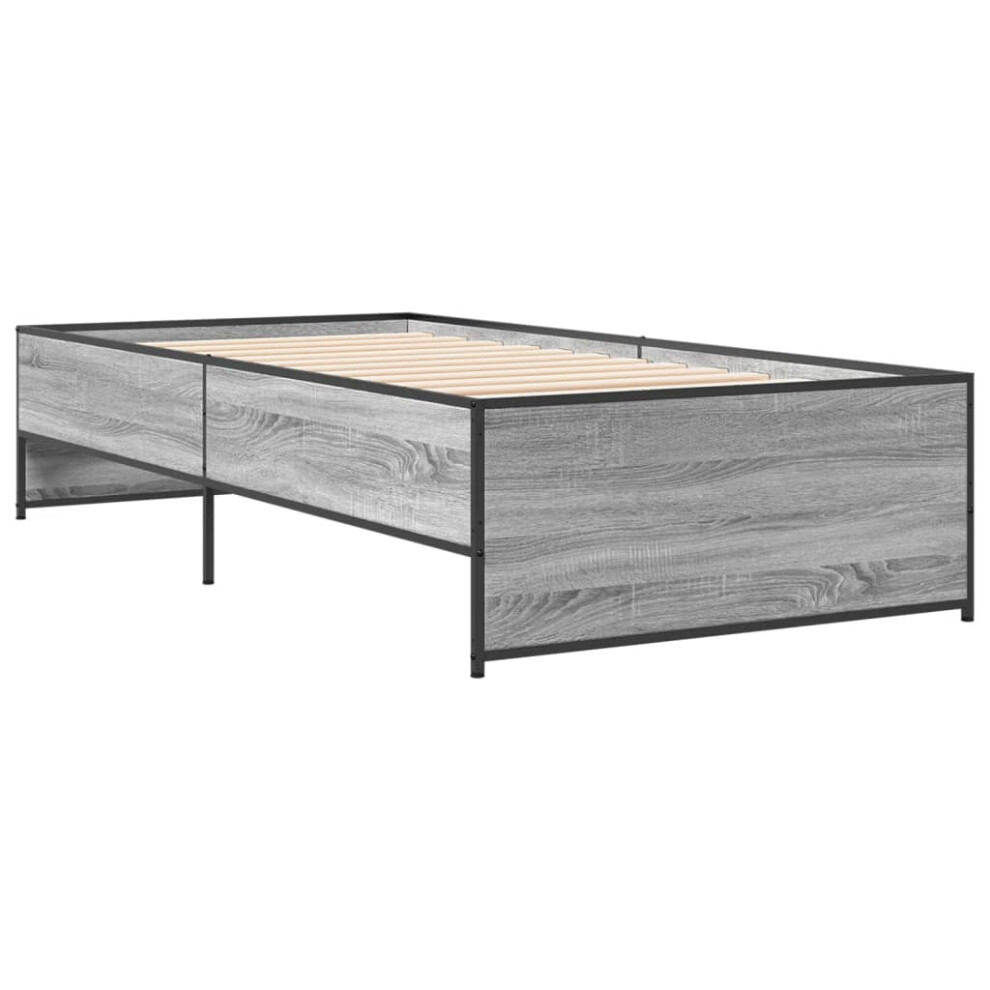 Vidaxl (Grey Sonoma, 90 X 190 Cm) Bed Frame Bed Base Bedstead Black 120X200 Cm Engineered Wood And Metal