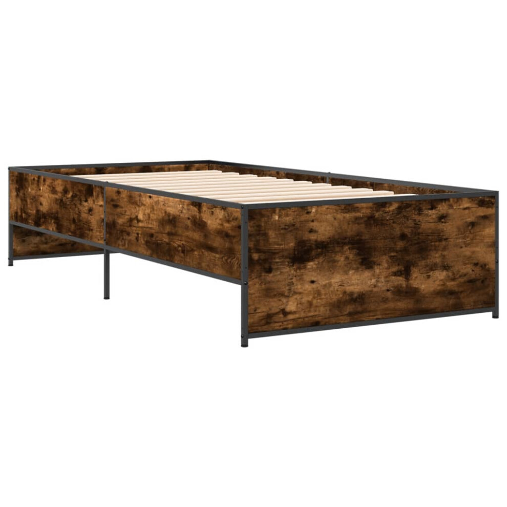 Vidaxl (Smoked Oak, 75 X 190 Cm) Bed Frame Bed Base Bedstead Black 120X200 Cm Engineered Wood And Metal