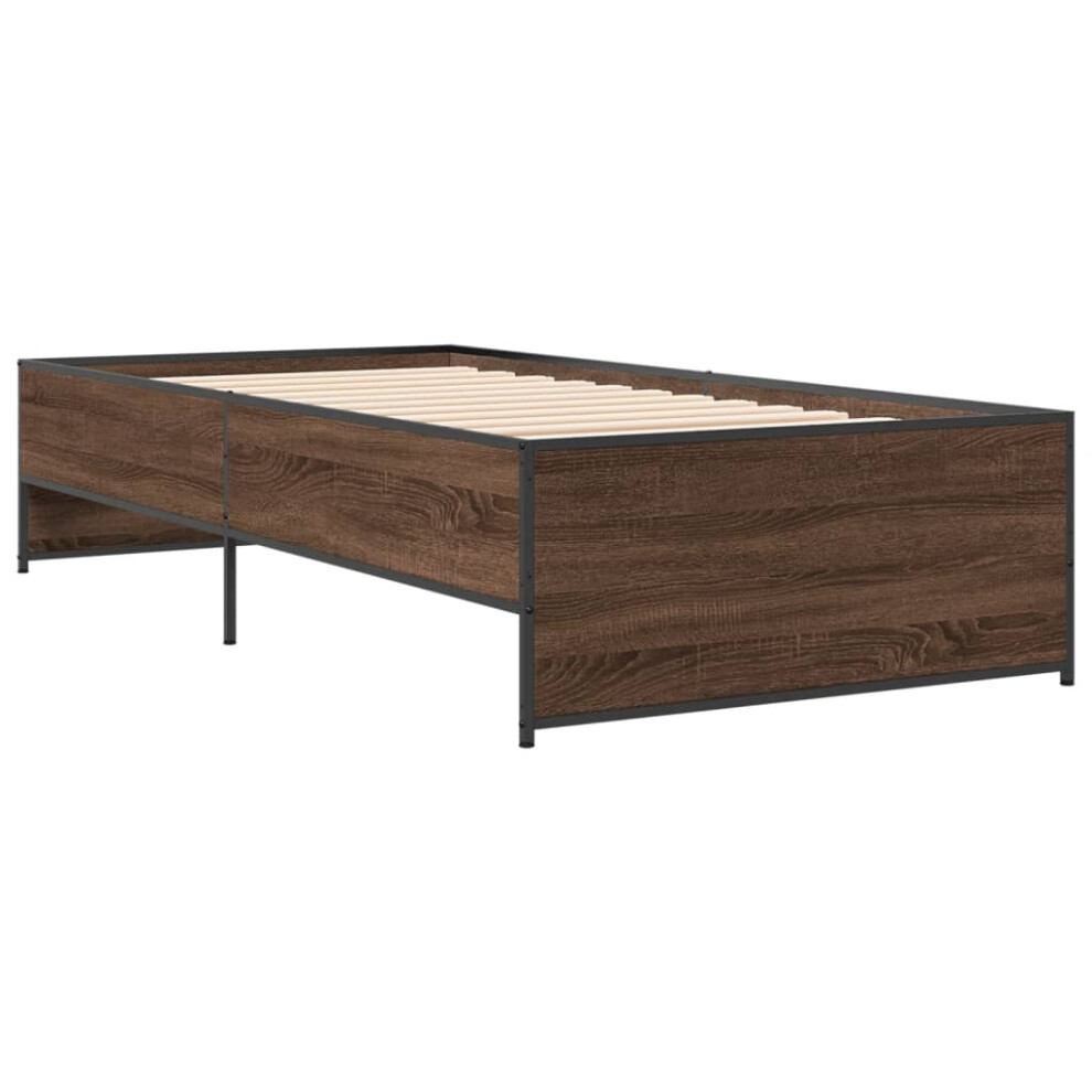 Vidaxl (Brown Oak, 75 X 190 Cm) Bed Frame Bed Base Bedstead Black 120X200 Cm Engineered Wood And Metal
