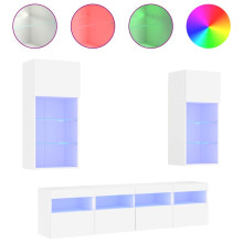 (white) vidaXL TV Wall Units 5 Piece with LED TV Cabinet Grey Sonoma Engineered Wood