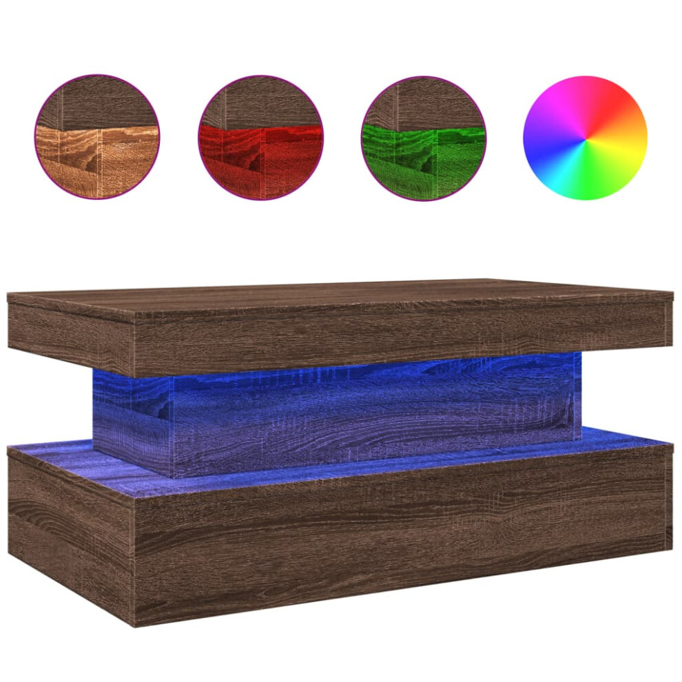 (brown oak, 90 x 50 x 40 cm) vidaXL Coffee Table with LED Lights End Table Side Tea Sofa Table Brown Oak