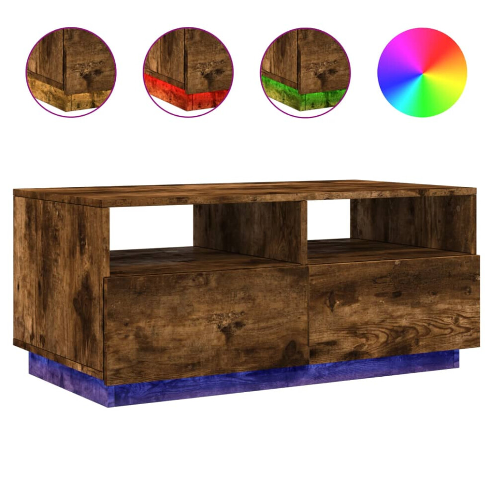 Vidaxl (Smoked Oak, 90 X 49 X 40 Cm) Coffee Table With Led Lights Hallway Accent End Table Side Sofa Table