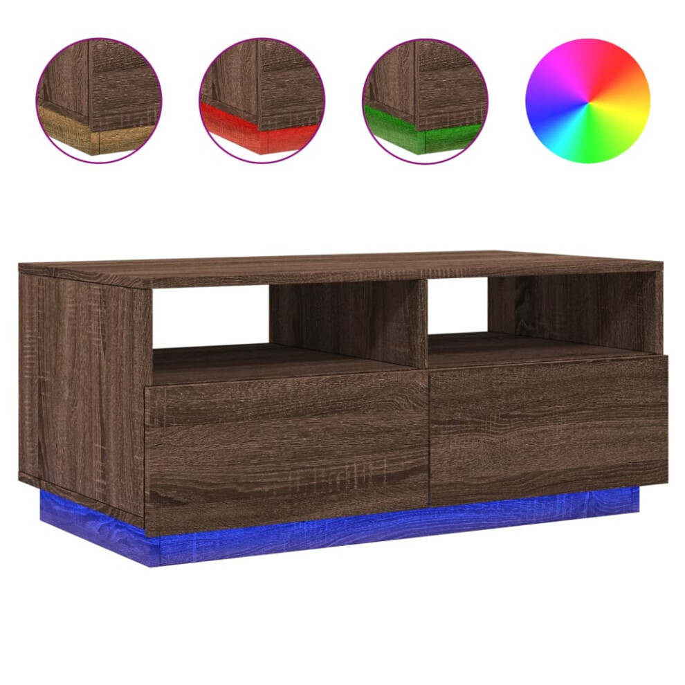 Vidaxl (Brown Oak, 90 X 49 X 40 Cm) Coffee Table With Led Lights Hallway Accent End Table Side Sofa Table