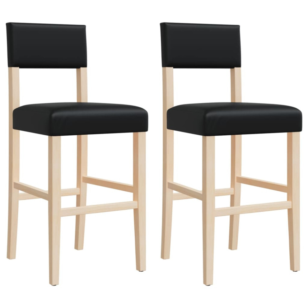 (black) vidaXL Bar Chairs 2 Pcs Bar Stool Pub Chair Solid Wood Rubber And Faux Leather