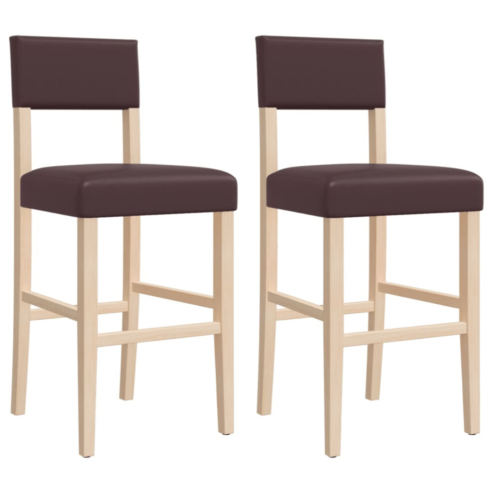 (brown) vidaXL Bar Chairs 2 pcs Bar Stool Pub Chair Solid Wood Rubber and Faux Leather