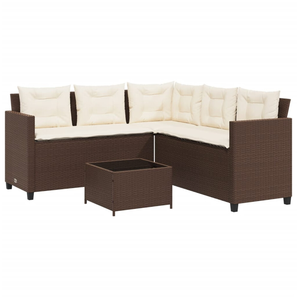 (brown, glass) vidaXL Garden Sofa With Table And Cushions Outdoor L-shaped Sofa Poly Rattan