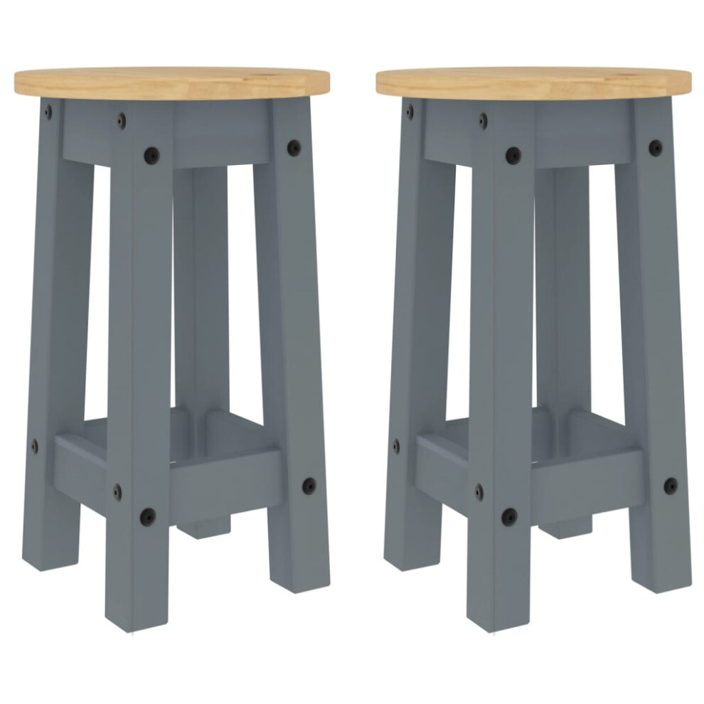 Vidaxl (Grey, 2 Piece) Bar Stools Kitchen Bar Chair Pub Stool Counter Chair Solid Wood Pine