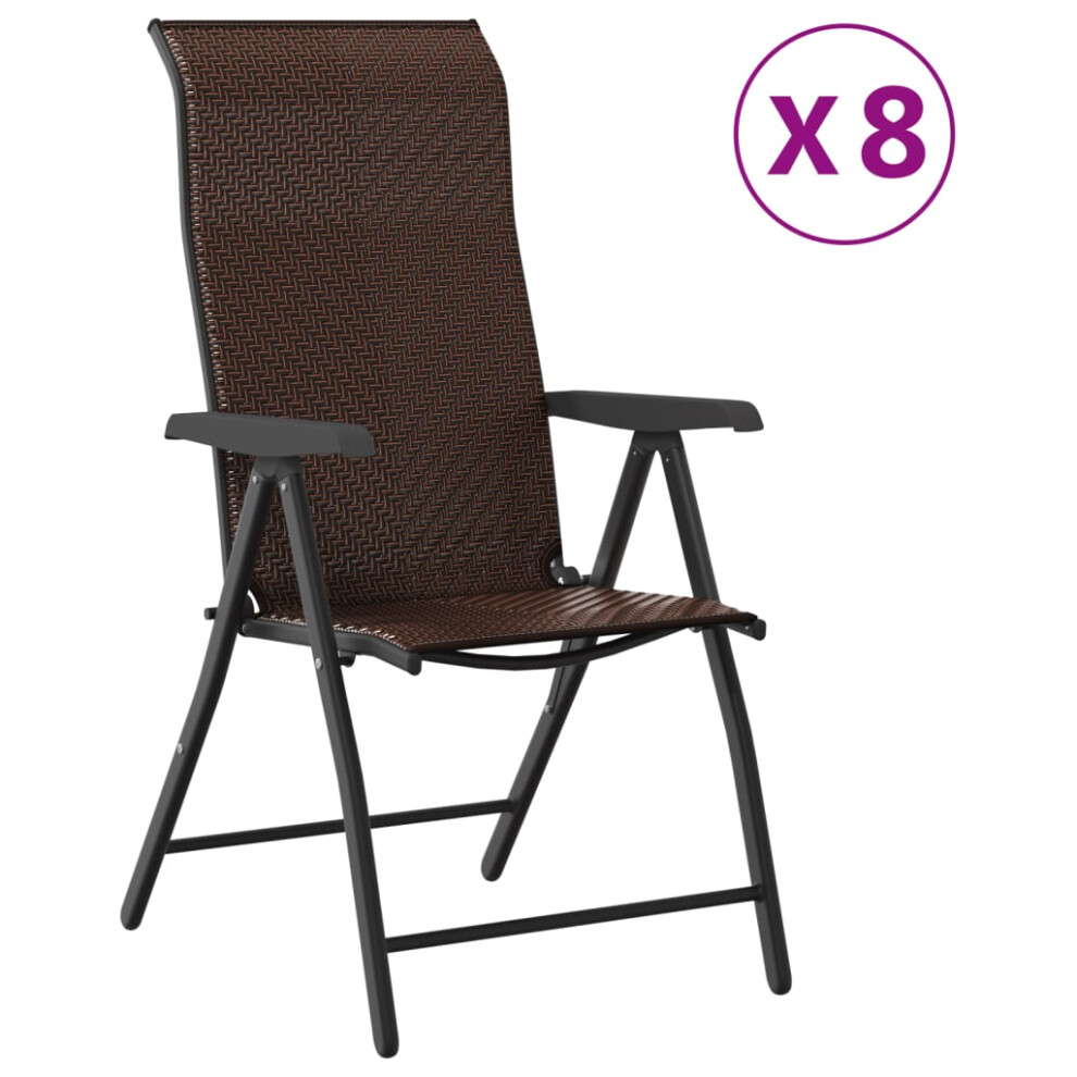 Vidaxl (Brown, 8 Pcs) Folding Garden Chairs Foldable Outdoor Chair Lounge Chair Poly Rattan