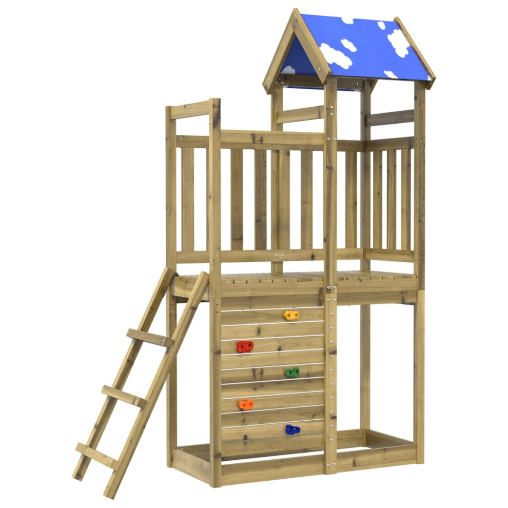 (solid impregnated wood) vidaXL Play Tower with Rockwall Kids Playset Climbing Frame Solid Wood Pine