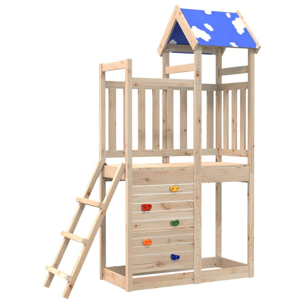 (solid pine wood) vidaXL Play Tower with Rockwall Kids Playset Climbing Frame Solid Wood Pine