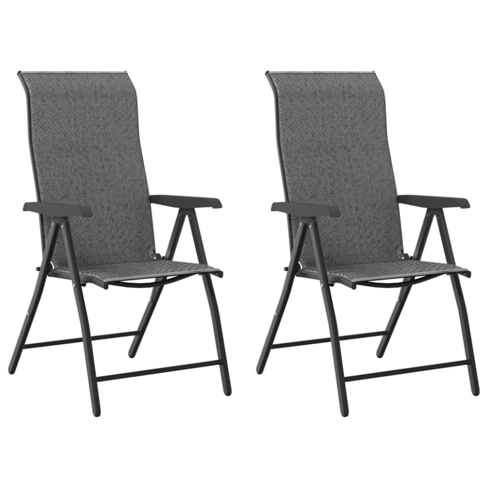 (grey, 2 pcs) vidaXL Folding Garden Chairs Foldable Outdoor Chair Lounge Chair Poly Rattan