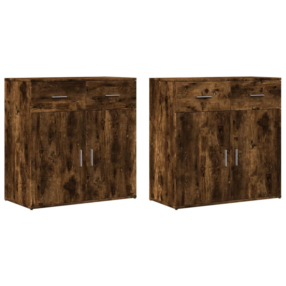 Vidaxl (Smoked Oak) Sideboards Cupboard Storage Cabinet 2 Pcs Concrete Grey Engineered Wood