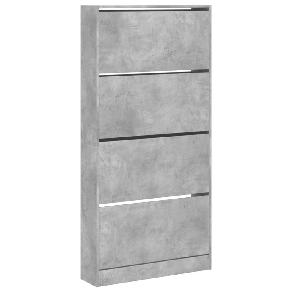 Vidaxl (Concrete Grey, 80 X 21 X 163.5 Cm) Shoe Cabinet With 4 Flip-Drawers Shoe Storage Shelf Shoe Rack Cupboard
