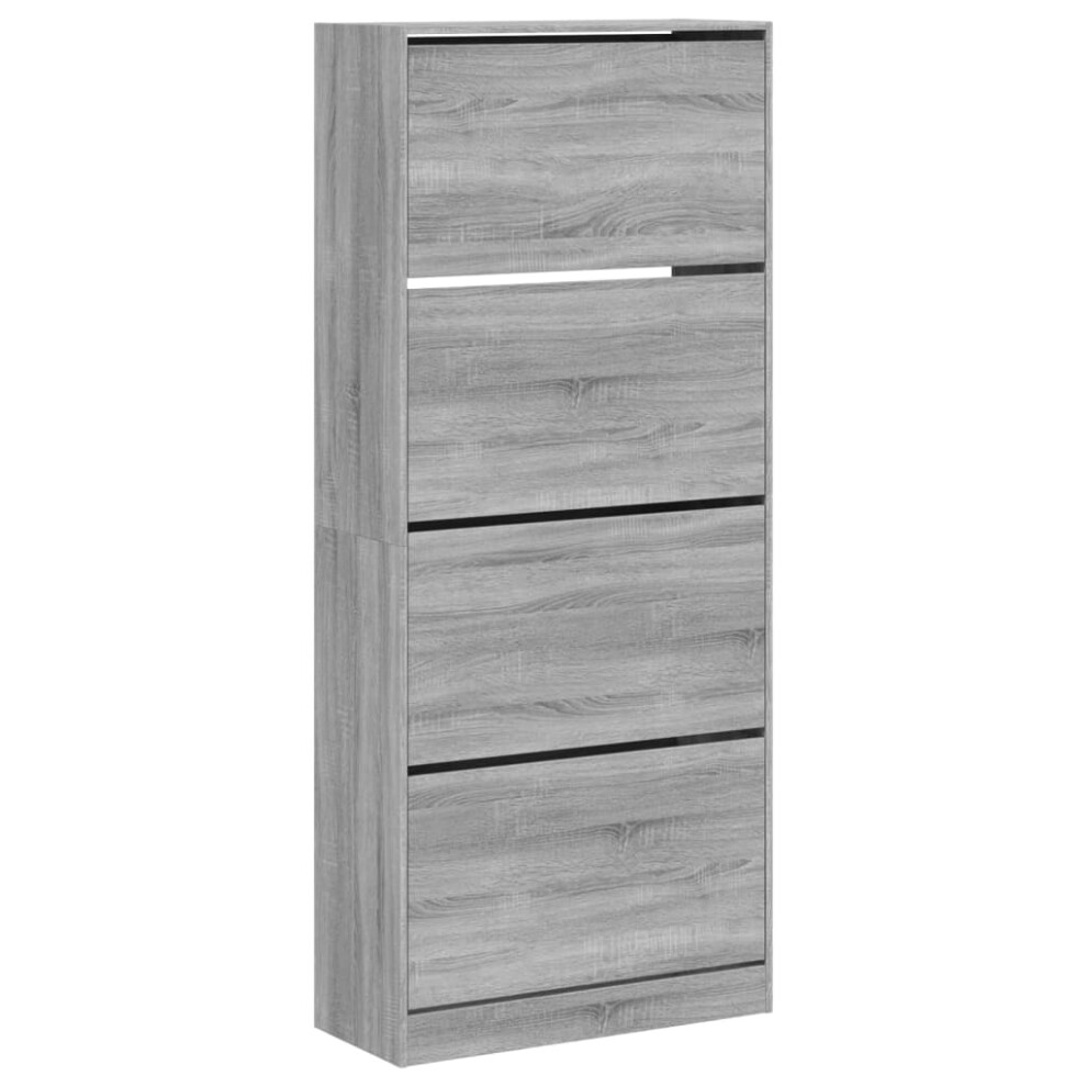 (grey sonoma, 80 x 34 x 187.5 cm) vidaXL Shoe Cabinet with 4 Flip-Drawers Shoe Storage Shelf Shoe Rack Cupboard