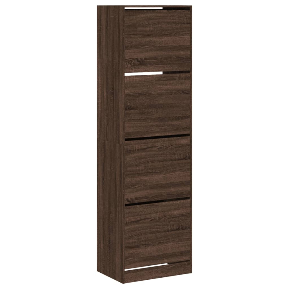 (brown oak, 60 x 42 x 204 cm) vidaXL Shoe Cabinet with 4 Flip-Drawers Shoe Storage Shelf Shoe Rack Cupboard