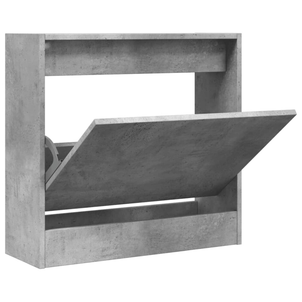 Vidaxl (Concrete Grey, 60 X 21 X 57 Cm) Shoe Cabinet With 4 Flip-Drawers Shoe Storage Shelf Shoe Rack Cupboard