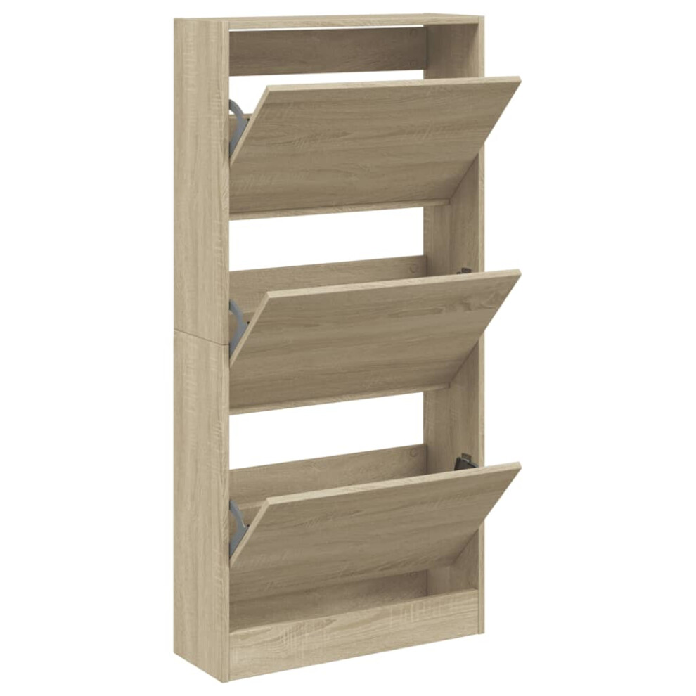 Vidaxl (Sonoma Oak, 60 X X 125.5 Cm) Shoe Cabinet With 4 Flip-Drawers Shoe Storage Shelf Shoe Rack Cupboard Size 21