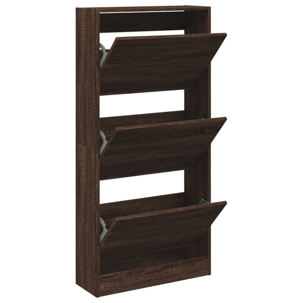 Vidaxl ( Oak, 60 X X 125.5 Cm) Shoe Cabinet With 4 Flip-Drawers Shoe Storage Shelf Shoe Rack Cupboard Brown Size 21