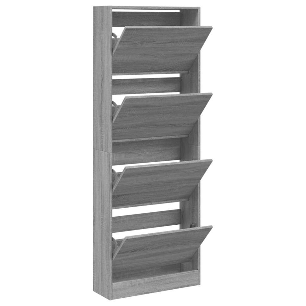 (grey sonoma, 60 x 21 x 163.5 cm) vidaXL Shoe Cabinet with 4 Flip-Drawers Shoe Storage Shelf Shoe Rack Cupboard