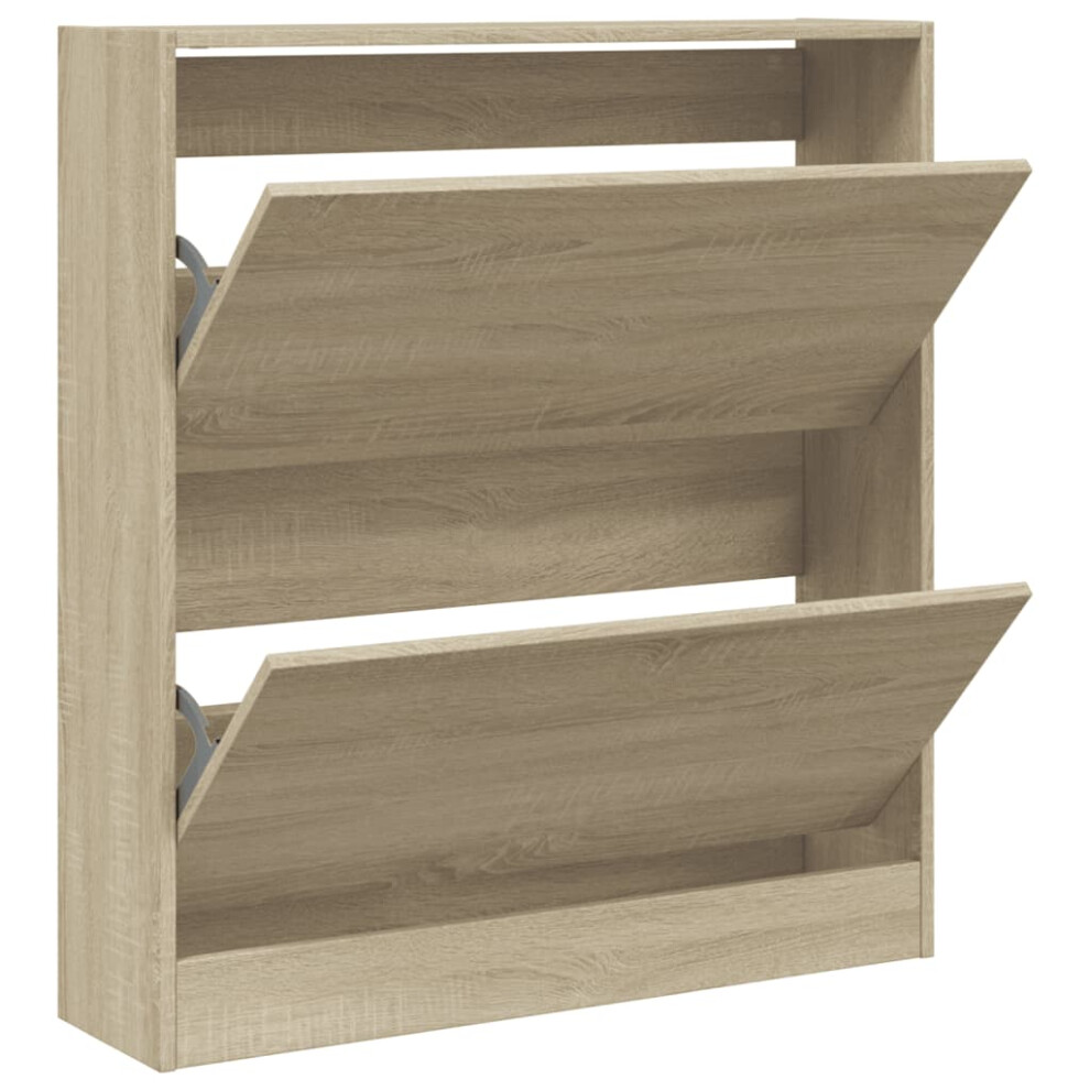 Vidaxl (Sonoma Oak, 80 X 21 X 87.5 Cm) Shoe Cabinet With 4 Flip-Drawers Shoe Storage Shelf Shoe Rack Cupboard