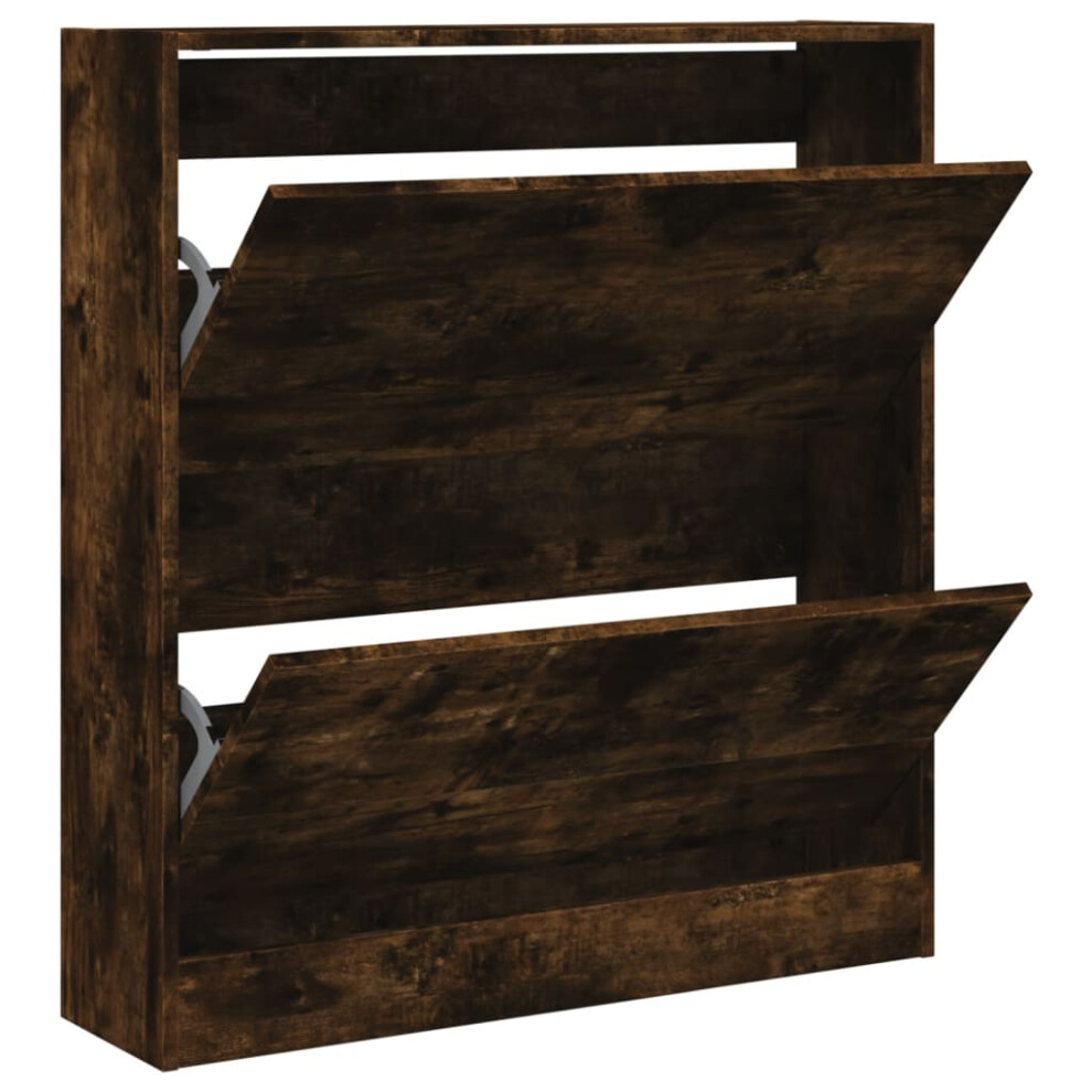 Vidaxl (Smoked Oak, 80 X 21 X 87.5 Cm) Shoe Cabinet With 4 Flip-Drawers Shoe Storage Shelf Shoe Rack Cupboard