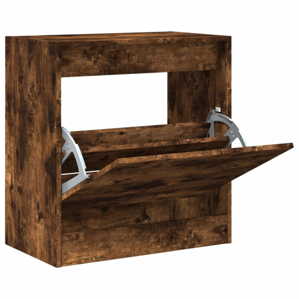 Vidaxl (Smoked Oak, 60 X 34 X 63.5 Cm) Shoe Cabinet With 4 Flip-Drawers Shoe Storage Shelf Shoe Rack Cupboard
