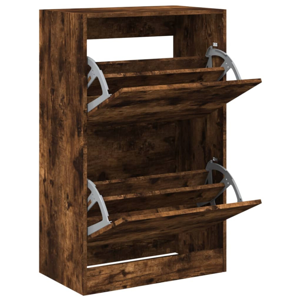 Vidaxl (Smoked Oak, 60 X 34 X 96.5 Cm) Shoe Cabinet With 4 Flip-Drawers Shoe Storage Shelf Shoe Rack Cupboard