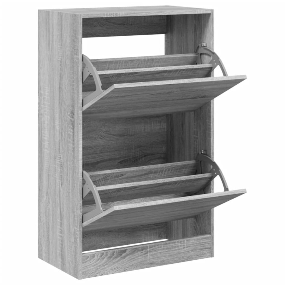 Vidaxl (Grey Sonoma, 60 X 34 X 96.5 Cm) Shoe Cabinet With 4 Flip-Drawers Shoe Storage Shelf Shoe Rack Cupboard