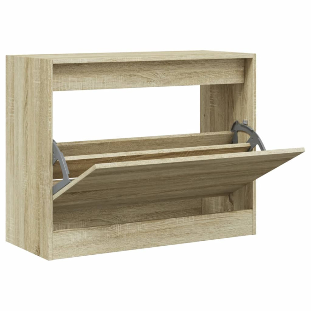 Vidaxl (Sonoma Oak, 80 X 34 X 63 Cm) Shoe Cabinet With 4 Flip-Drawers Shoe Storage Shelf Shoe Rack Cupboard