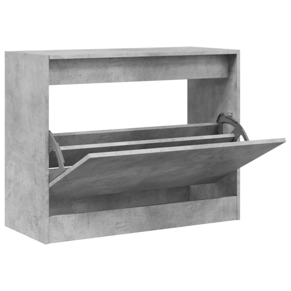 Vidaxl (Concrete Grey, 80 X 34 X 63 Cm) Shoe Cabinet With 4 Flip-Drawers Shoe Storage Shelf Shoe Rack Cupboard
