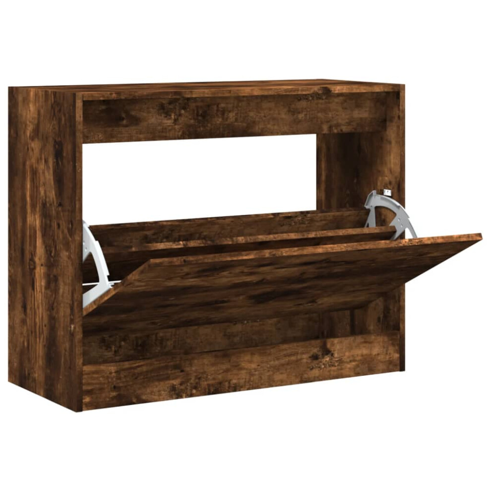 Vidaxl (Smoked Oak, 80 X 34 X 63 Cm) Shoe Cabinet With 4 Flip-Drawers Shoe Storage Shelf Shoe Rack Cupboard