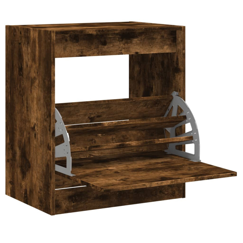 Vidaxl (Smoked Oak, 60 X 42 X 69 Cm) Shoe Cabinet With 4 Flip-Drawers Shoe Storage Shelf Shoe Rack Cupboard
