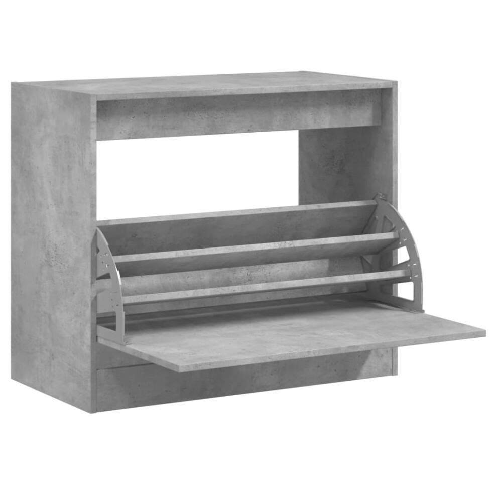 Vidaxl (Concrete Grey, 80 X 42 X 69 Cm) Shoe Cabinet With 4 Flip-Drawers Shoe Storage Shelf Shoe Rack Cupboard